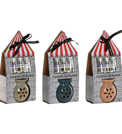 Home ESPRIT essential oil burner set featuring three decorative oil burners, measuring 11x6x24.5 cm, for home fragrance.
