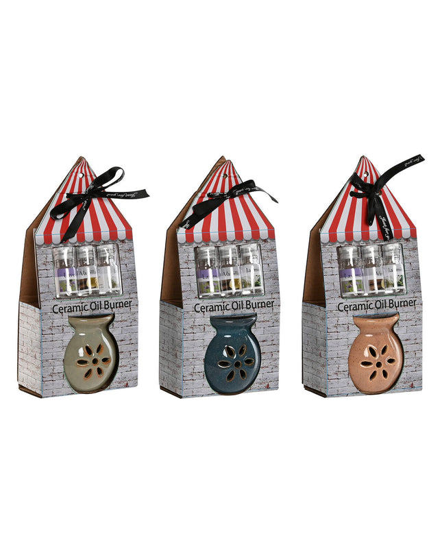 Home ESPRIT essential oil burner set featuring three decorative oil burners, measuring 11x6x24.5 cm, for home fragrance.