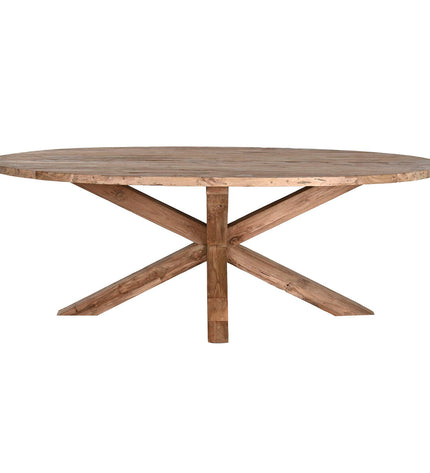 Home ESPRIT teakhout eettafel, 220x120x78 cm, in a modern dining room with chairs and natural wood finish.