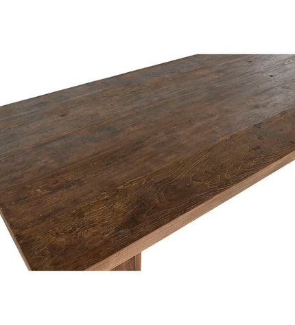 Home ESPRIT teakhouten eettafel 220x90x78 cm met stevige houten tafelblad en slanke metalen poten, perfect voor moderne eetruimtes.