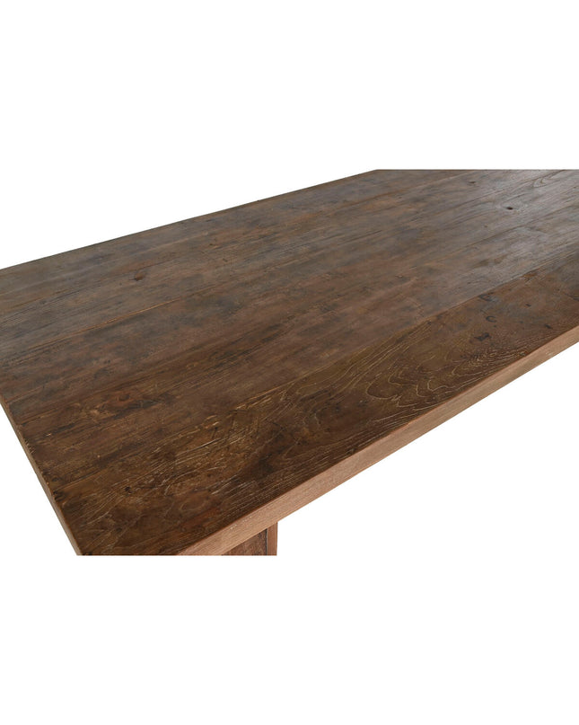 Home ESPRIT teakhouten eettafel 220x90x78 cm met stevige houten tafelblad en slanke metalen poten, perfect voor moderne eetruimtes.
