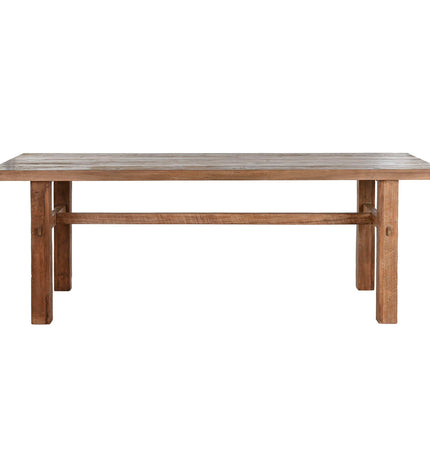 Home ESPRIT teakhouten eettafel, 220x90x78 cm, met natuurlijke houtafwerking en stevige tafelpoten, geschikt voor huis en koken.
