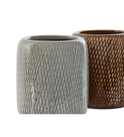 Home ESPRIT ceramic bathroom soap dishes in brown and gray, 8.5 x 8.5 x 10 cm, set of two for household and kitchen use.