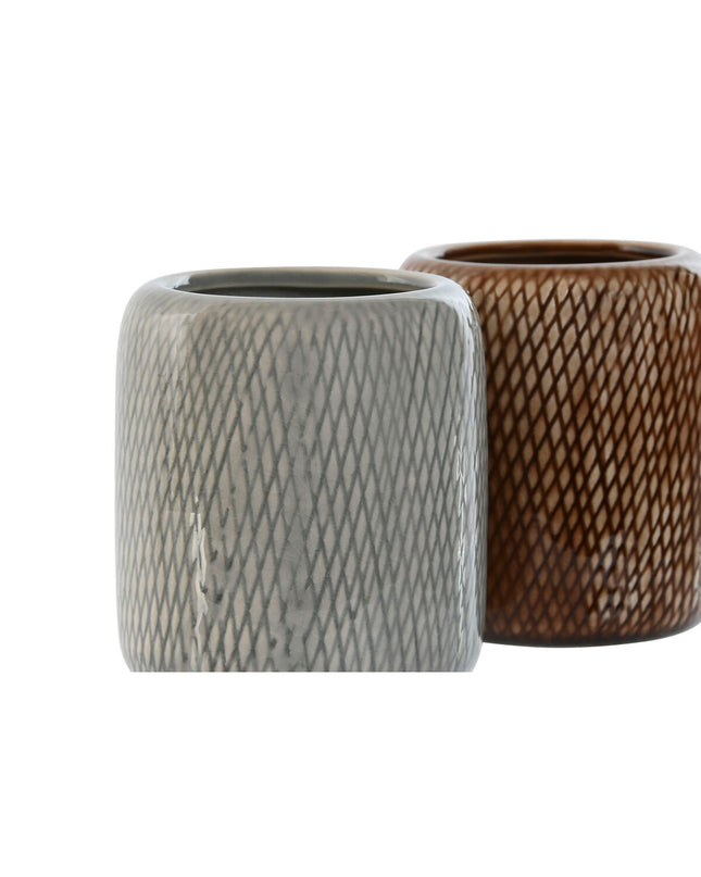 Home ESPRIT ceramic bathroom soap dishes in brown and gray, 8.5 x 8.5 x 10 cm, set of two for household and kitchen use.