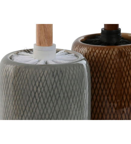 Home ESPRIT toilet brushes set with brown and gray polyethyleen handles and ceramic bases, 11x11x40 cm, for bathroom use
