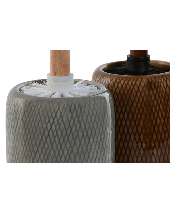 Home ESPRIT toilet brushes set with brown and gray polyethyleen handles and ceramic bases, 11x11x40 cm, for bathroom use