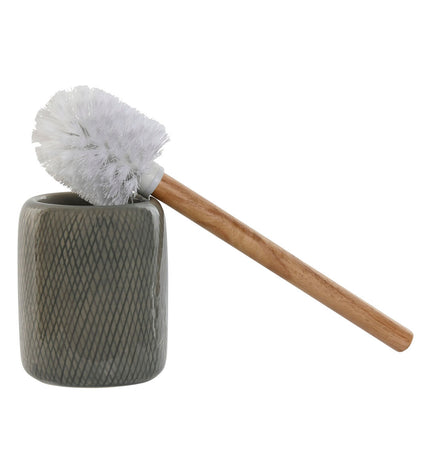 Home ESPRIT toilet brush set with brown and gray polypropylene and ceramic handles, 11x11x40 cm, two-piece bathroom cleaning tools.