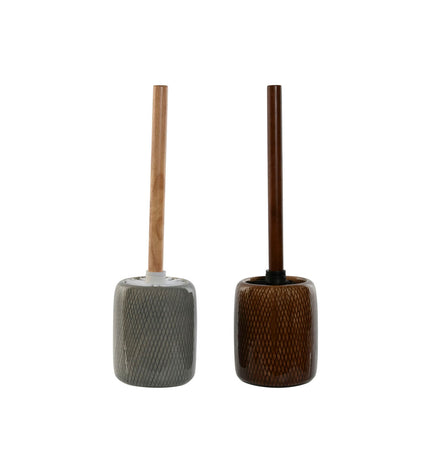 Two brown and gray Home ESPRIT toilet brushes with polyethyleen handles, ceramic bases, measuring 11x11x40 cm, for bathroom use.