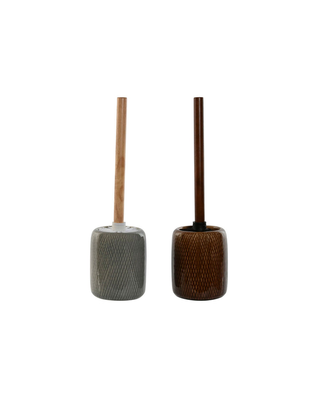 Two brown and gray Home ESPRIT toilet brushes with polyethyleen handles, ceramic bases, measuring 11x11x40 cm, for bathroom use.