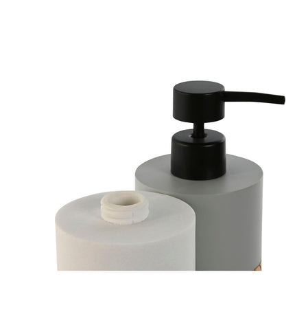 Two white and gray Home ESPRIT soap dispensers made of natural polyethylene, 7.5 x 7.5 x 18.5 cm, for bathroom use.