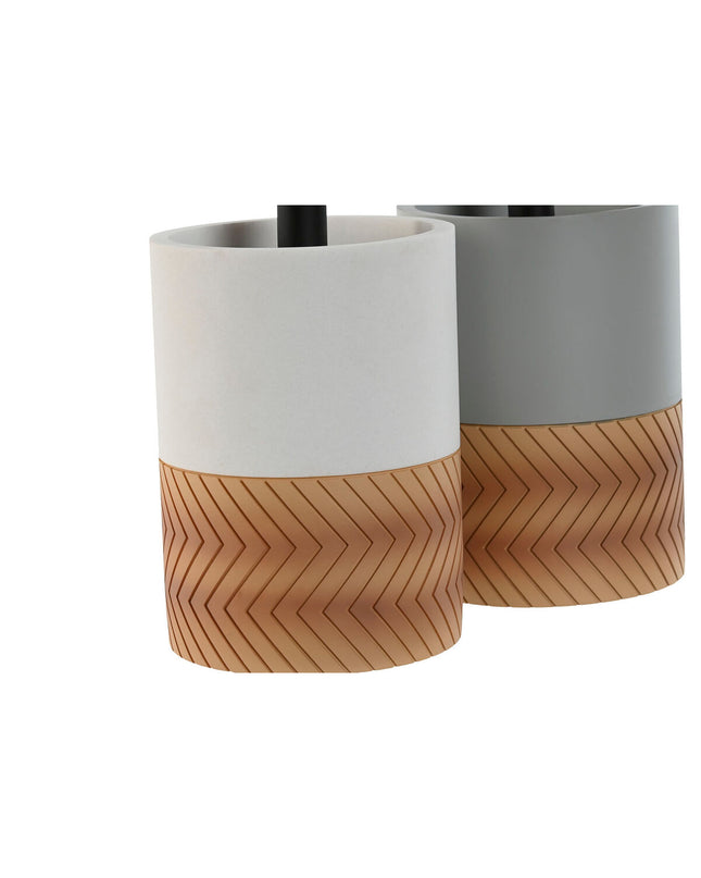 Home ESPRIT toilet brush set with white and gray plastic brushes in a natural resin finish, 9.5x9.5x37 cm, for bathroom use.