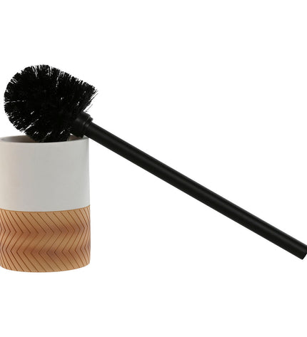 Home ESPRIT toilet brush set with white and gray plastic brushes in a natural finish, 37 cm tall, two-piece bathroom cleaning tools.