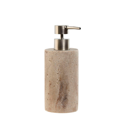 Home ESPRIT crème zinc soap dispenser with silver finish, marble-effect plastic, 7x7x17.5 cm for bathroom or home use