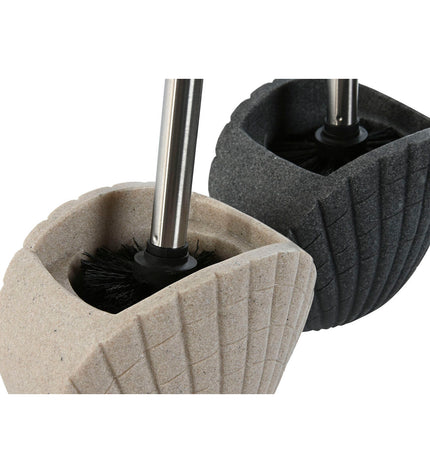 Home ESPRIT gray and cream toilet brush set with stainless steel holders, 13.5 x 10 x 37 cm, suitable for bathroom use.