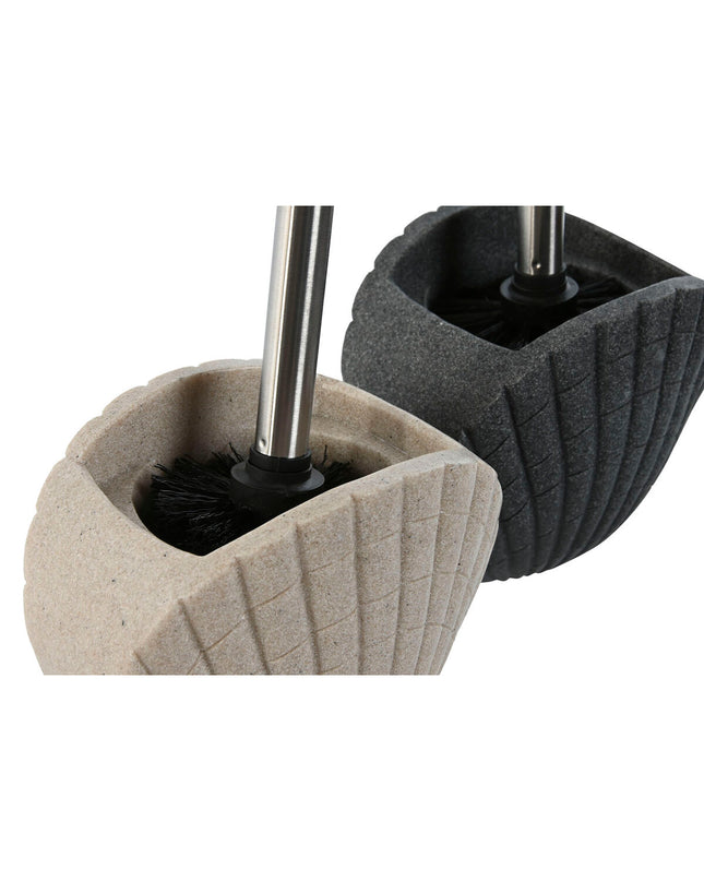 Home ESPRIT gray and cream toilet brush set with stainless steel holders, 13.5 x 10 x 37 cm, suitable for bathroom use.