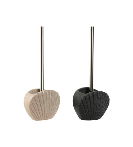 Home ESPRIT toilet brushes in gray and cream with stainless steel handles, set of two, designed for bathroom use.