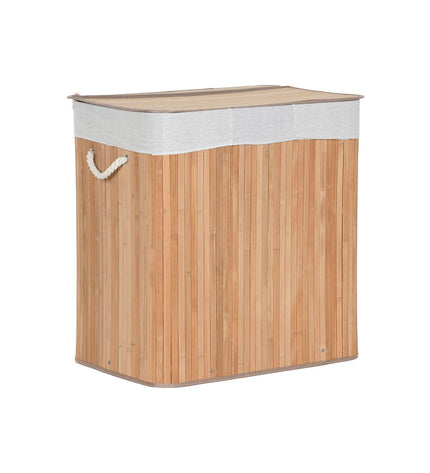 Home ESPRIT bamboo laundry basket with 140L capacity, natural finish, measuring 60x40x60 cm for home organization.
