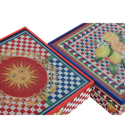 Home ESPRIT infusion box set in multicolored metal, crystal, wood, MDF, 24x24x6.5 cm, ideal for tea and coffee storage.