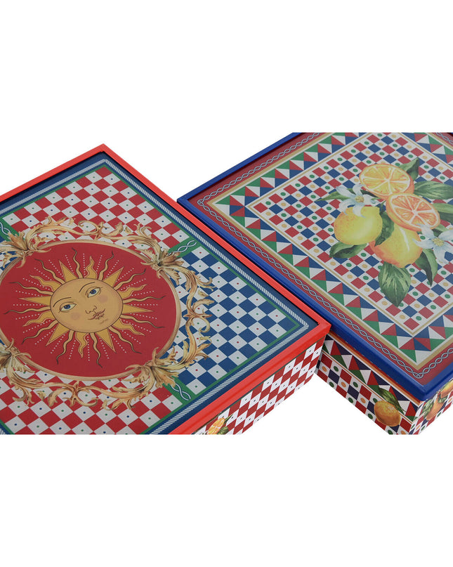 Home ESPRIT infusion box set in multicolored metal, crystal, wood, MDF, 24x24x6.5 cm, ideal for tea and coffee storage.