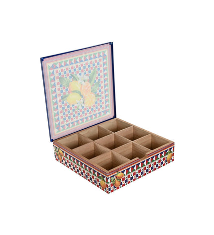 Home ESPRIT infusion box set with multicolour metal and wood, 24x24x6.5 cm, designed for storing tea and coffee infusions.