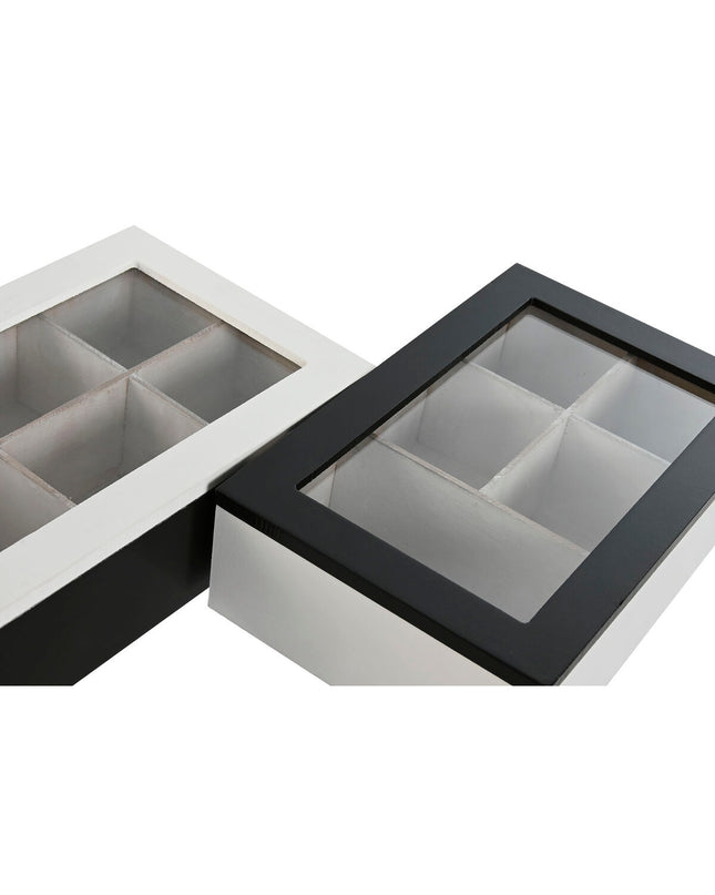 Home ESPRIT infusion box set with black metal, crystal accents, wood MDF; 23x15x6.5 cm for storing coffee and tea infusions.