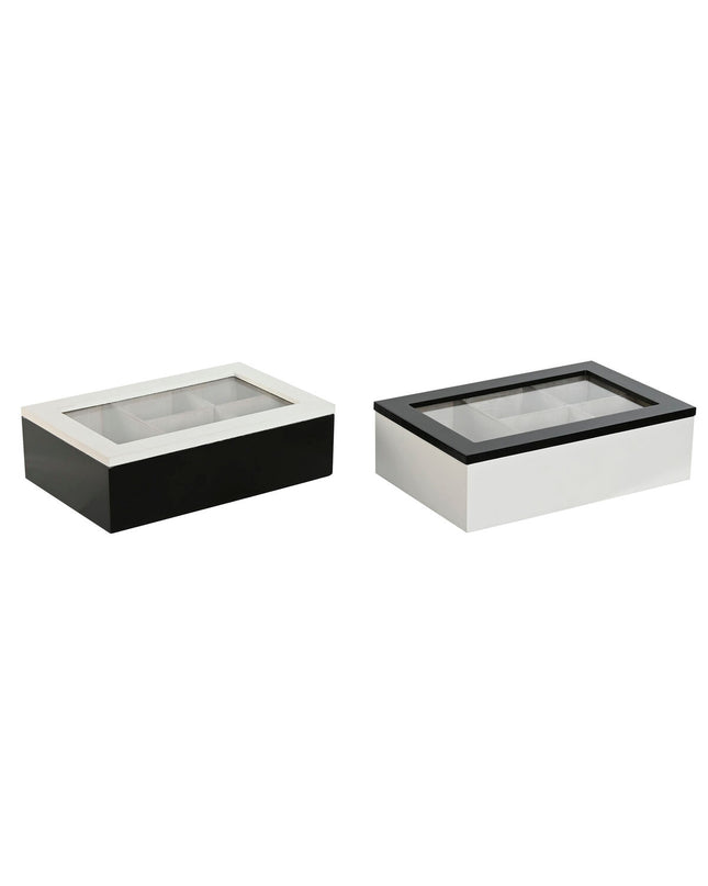 Home ESPRIT infusion box set in black metal with crystal and wood accents, 23x15x6.5 cm, for storing coffee and tea infusions.