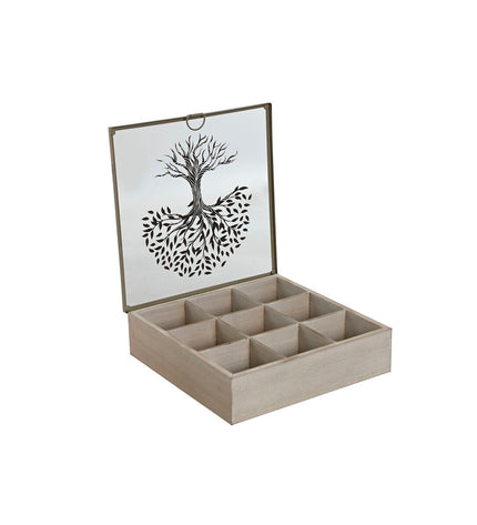 Home ESPRIT infusion box set in beige and wood, with metal and crystal accents, 24x24x6.5 cm, for storing tea and coffee.