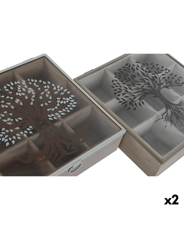 Home ESPRIT infusion box set in beige and wood with metal and crystal accents, 24x24x6.5 cm, for storing tea and coffee.
