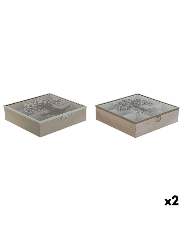 Home ESPRIT infusion box set with beige metal and MDF material, ideal for tea and coffee storage, 24x24x6.5 cm, 2 pieces