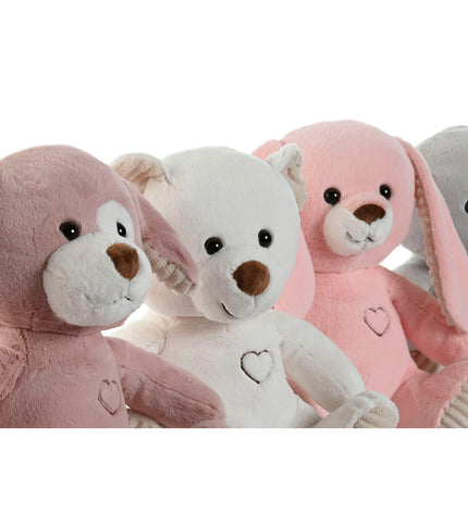 Four soft plush animal toys from Home ESPRIT in white, brown, gray, and pink, measuring 25x20x28 cm, for children’s play.