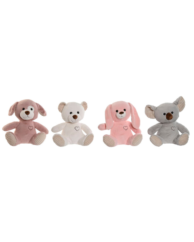 Set of four Home ESPRIT plush toy animals in white, brown, gray, and pink, soft polyester stuffed animals measuring 25x20x28 cm.
