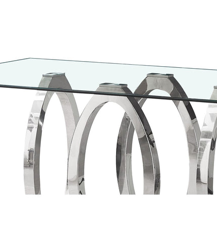 Home ESPRIT eettafel with staal frame and gehard glas top, measuring 160 x 90 x 76 cm, in a modern dining room setting.
