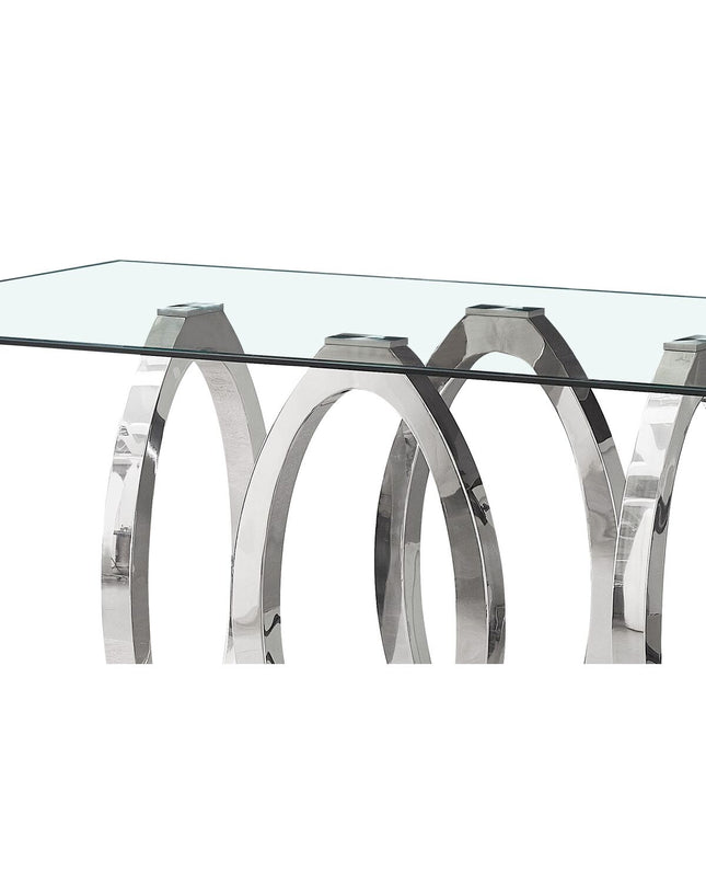 Home ESPRIT eettafel with staal frame and gehard glas top, measuring 160 x 90 x 76 cm, in a modern dining room setting.