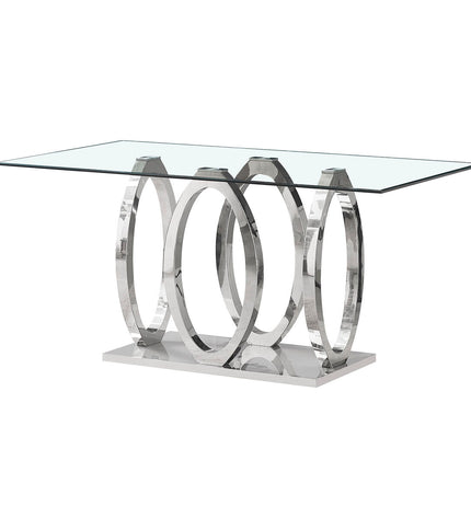 Home ESPRIT eettafel with steel frame and tempered glass tabletop, measuring 160 x 90 x 76 cm, modern dining table.