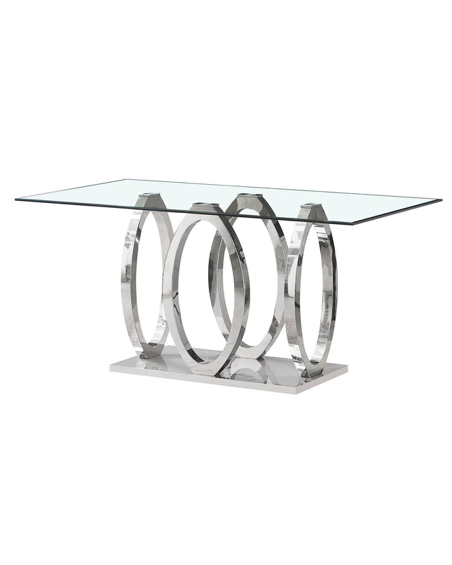 Home ESPRIT eettafel with steel frame and tempered glass tabletop, measuring 160 x 90 x 76 cm, modern dining table.