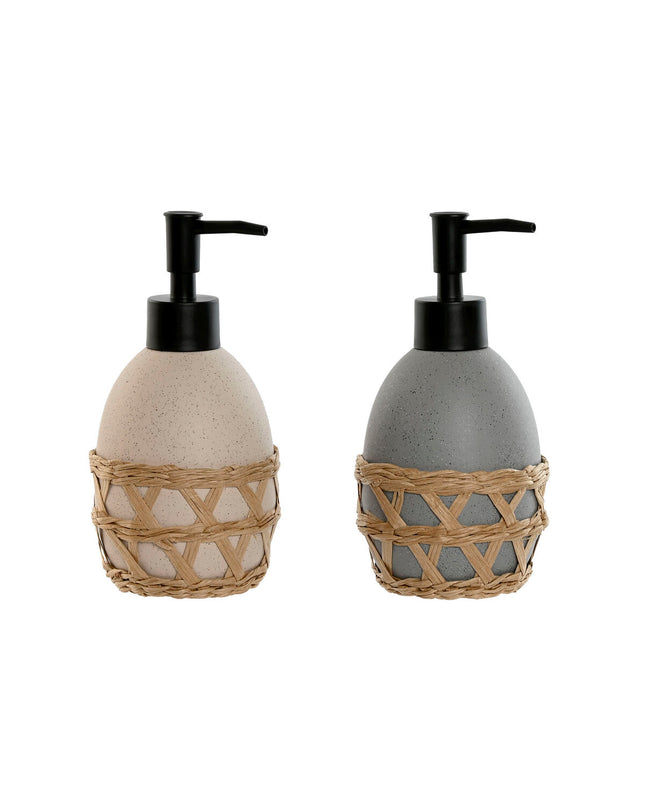 Two gray and cream dolomite soap dispensers from Home ESPRIT for home, bathroom, and kitchen use, shown with textured surface.