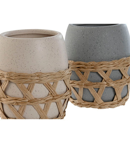 Home ESPRIT tandenborstelhouder in grijs crème, 9x9x10.5 cm, set of 2, suitable for bathroom storage and organization.