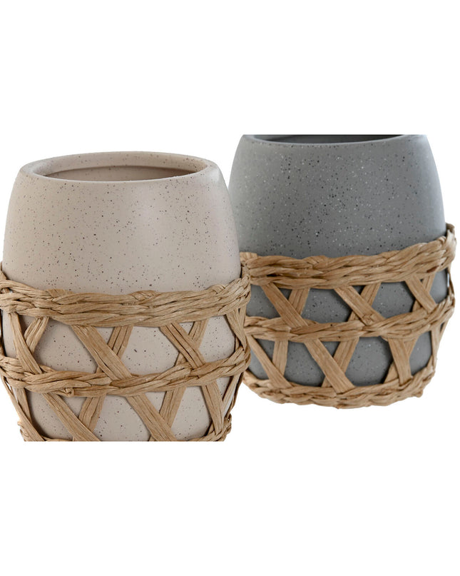 Home ESPRIT tandenborstelhouder in grijs crème, 9x9x10.5 cm, set of 2, suitable for bathroom storage and organization.