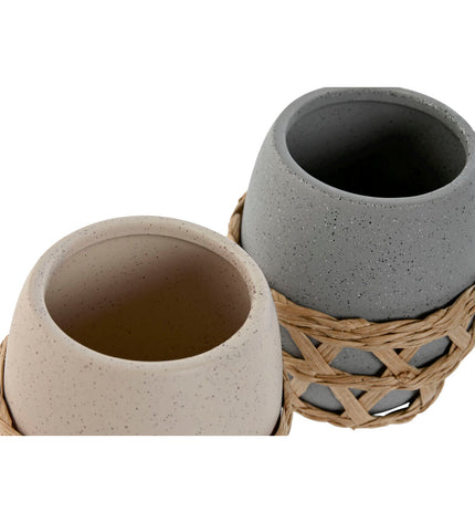 Home ESPRIT toothbrush holder set in grey crème Dolomite, 9x9x10.5 cm, suited for bathroom storage and organization.