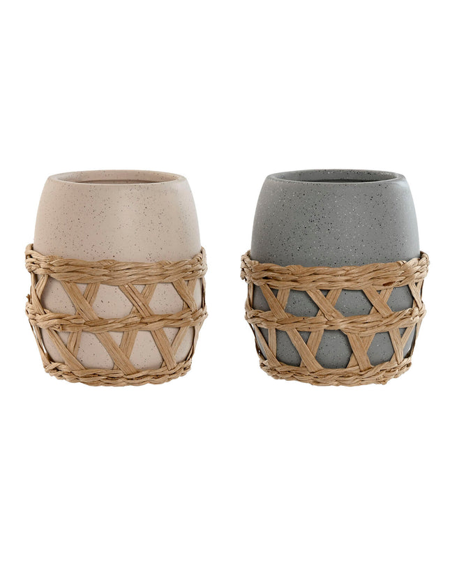 Home ESPRIT grey and cream toothbrush holder set with two ceramic containers, ideal for bathroom organization, 9x9x10.5 cm