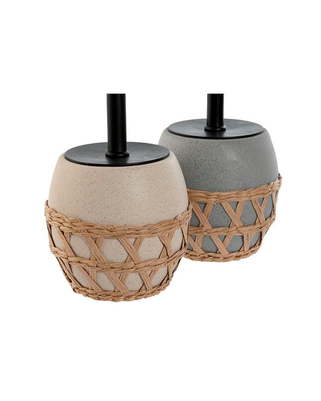 Set of two Home ESPRIT black, gray, and crème toilet brushes with dolomite bases, 11x11x38 cm, for bathroom cleaning.