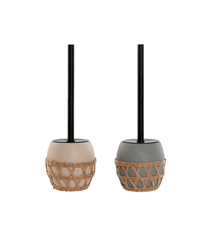 Home ESPRIT black, gray, and cream toilet brush set with dolomite base, 11x11x38 cm, for bathroom cleaning.