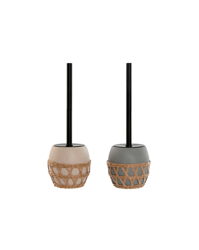 Home ESPRIT black, gray, and cream toilet brush set with dolomite base, 11x11x38 cm, for bathroom cleaning.