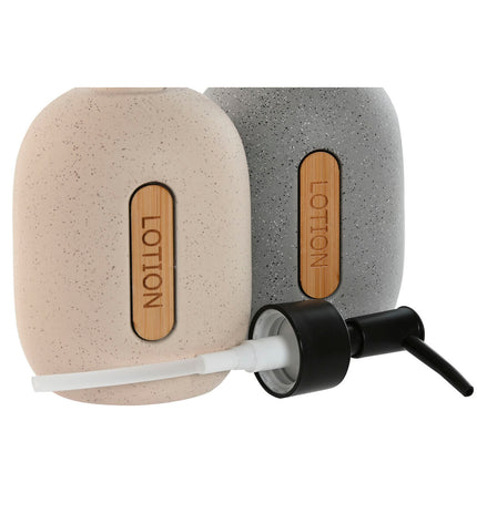Home ESPRIT black, gray, and cream ABS and dolomite soap dispensers for bathroom and kitchen, set of two.