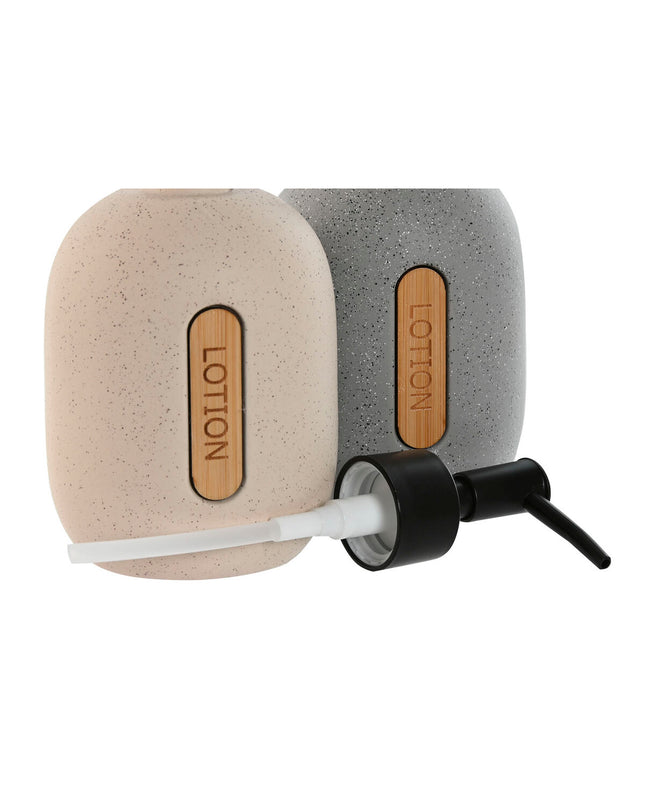 Home ESPRIT black, gray, and cream ABS and dolomite soap dispensers for bathroom and kitchen, set of two.