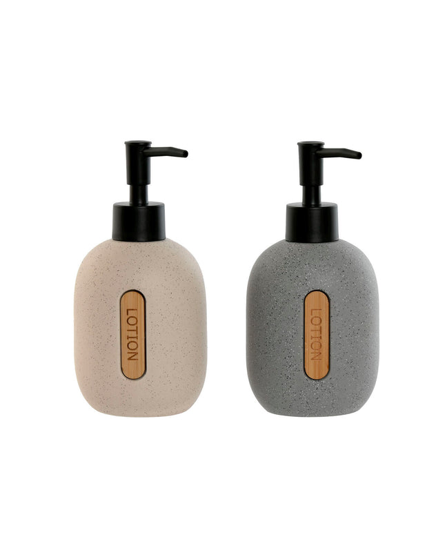 Pair of black, gray, and cream ABS and dolomite soap dispensers from Home ESPRIT for bathroom or kitchen use.