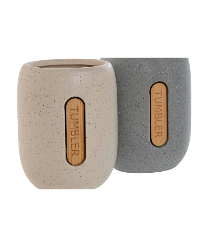 Home ESPRIT grijze crèmekleurige tandenborstelhouder set, badkamerspeelgoed van dolomiet, 8.5 x 7 x 11 cm, 2 stuks
