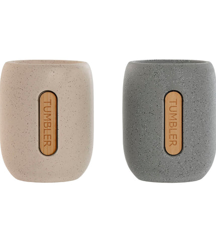 Pair of grey and cream Home ESPRIT toothbrush holders in Dolomite style, measuring 8.5 x 7 x 11 cm, suitable for bathroom decor.
