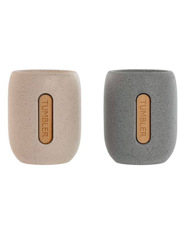 Pair of grey and cream Home ESPRIT toothbrush holders in Dolomite style, measuring 8.5 x 7 x 11 cm, suitable for bathroom decor.