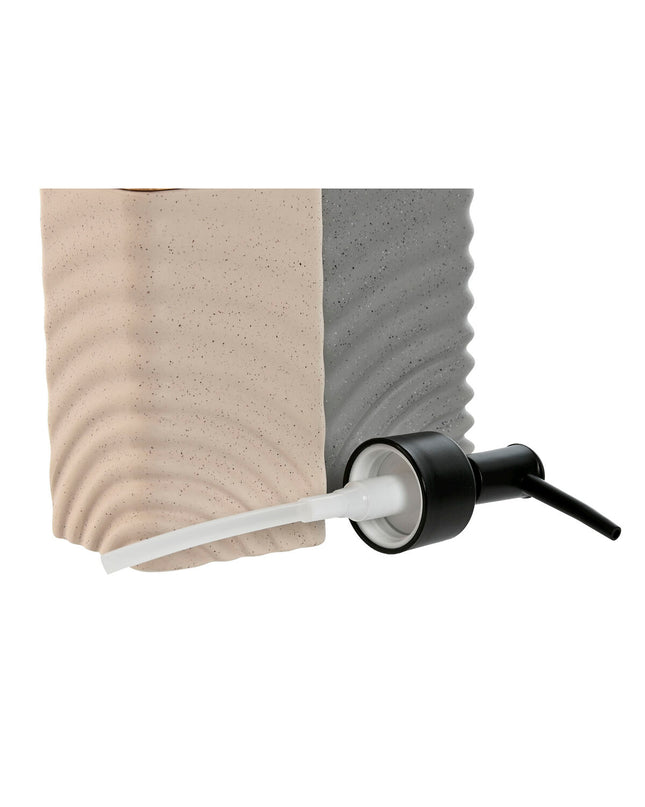 Home ESPRIT soap dispenser set with black, gray, and cream bamboo and dolomite finish, 320 ml capacity, suitable for bathroom and kitchen.